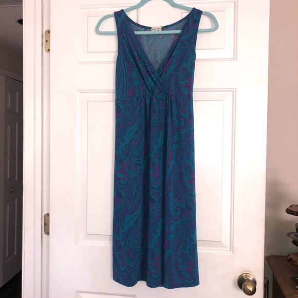 Women Jon & Anna Midi Dress Teal & Pink Sz Small Sleeveless V-Neck Elastic Waist - Picture 3 of 6